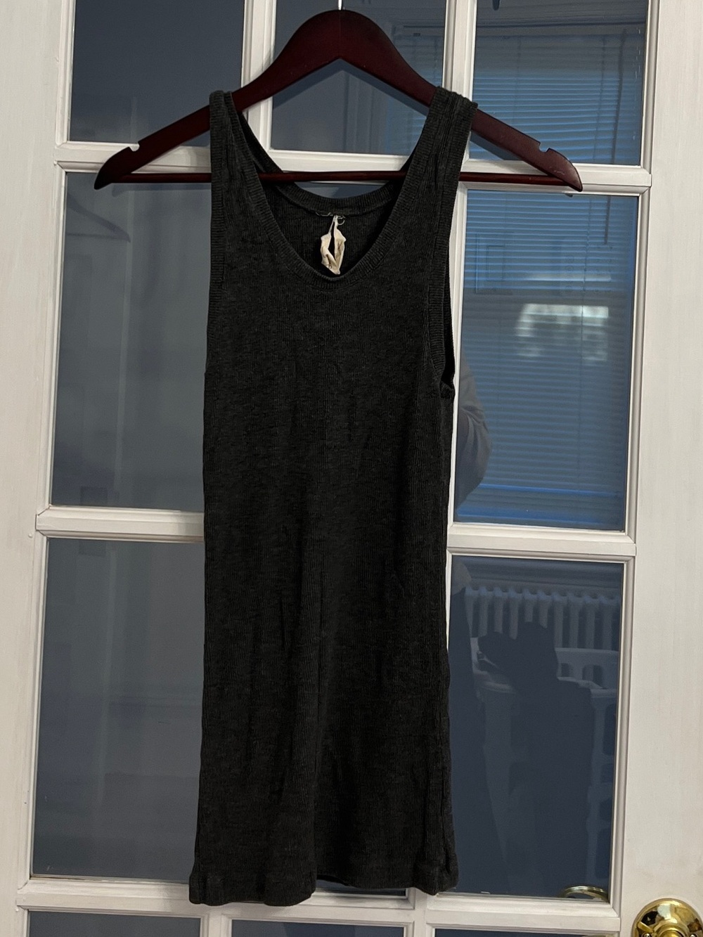 MAGGIE WARD Women's Dark Gray Ribbed V-Neck Long Tank Top SIze L